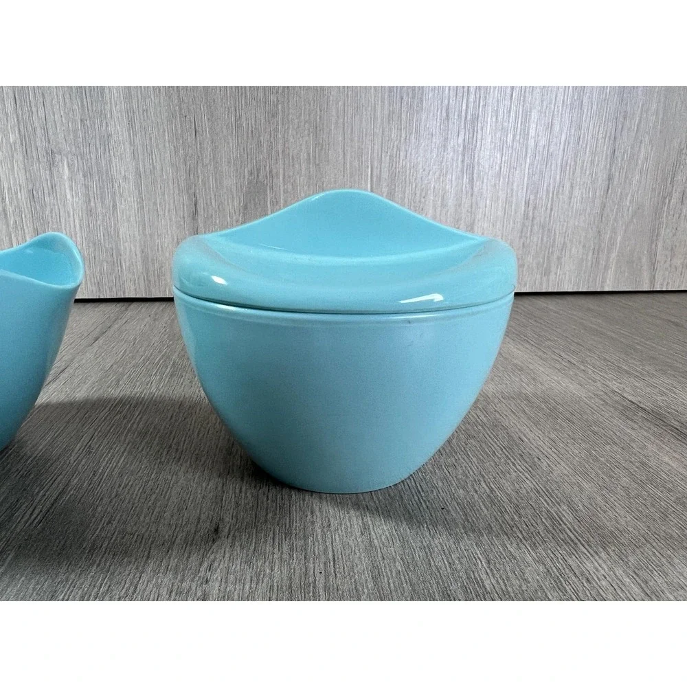 Vtg MCM Windsor Melmac Melamine Cream and Sugar Turquoise Blue Set w/ top